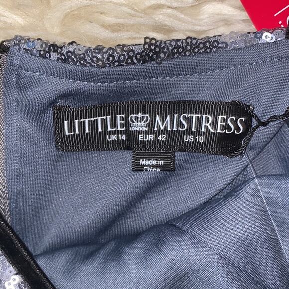 Little Mistress Silver & Black Metallic Sequined Sleeveless Maxi Dress NWT Sz 10 - Picture 8 of 13